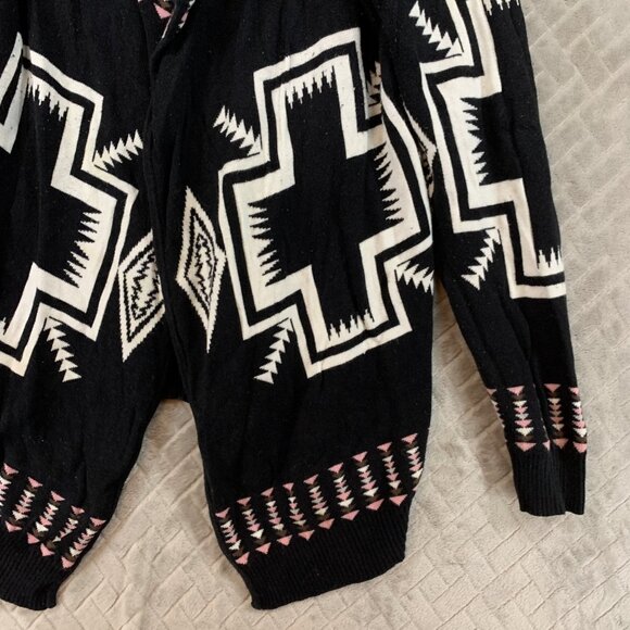 Allie & Rob Womens M Cardigan Sweater Black Aztec Print Geometric Open Front - Picture 4 of 16